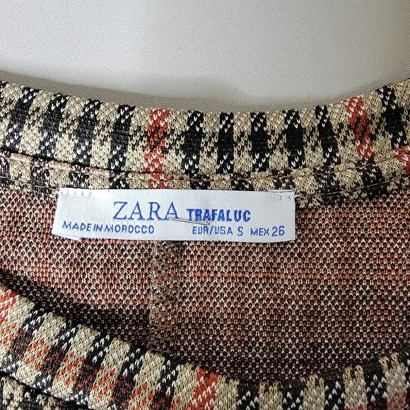Zara Houndstooth Trafaluc Brown Black Red SHIFT Dress Size Small Polyester - Picture 10 of 16